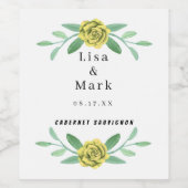 Gelbe Blumengrün Foliage Hochzeitweilige Weinetike Weinetikett (Einzelnes Label)