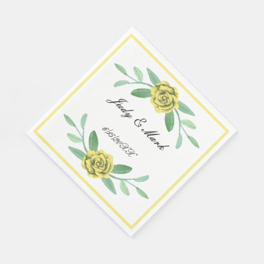 Gelbe Blumengrün Foliage Papier Napkins Serviette (Ecke)