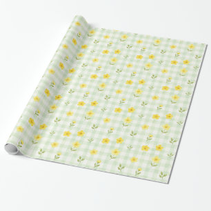 Gelbe Blumengrün kariert Wasserfarben Geschenkpapi Geschenkpapier