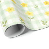 Gelbe Blumengrün kariert Wasserfarben Geschenkpapi Geschenkpapier (Rolleneckpunkt)