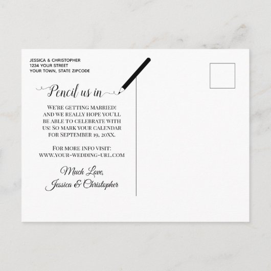 Gelbe Blumenhochzeit rettet die Datumskalligraphie Ankündigungspostkarte (Rückseite)