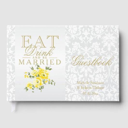 Gelbe Blumenkost, trinken und Verheiratet sein Gäs Gästebuch (Vorderseite)