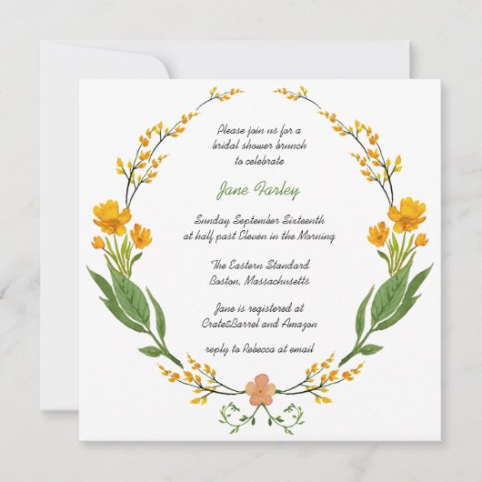 Gelbe BlumenKranz-Einladung Einladung (Vorderseite)