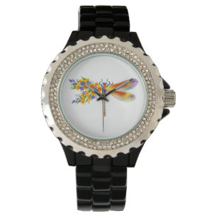 Gelbe Blumenlibelle Armbanduhr