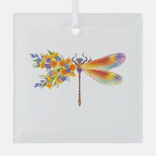 Gelbe Blumenlibelle Ornament Aus Glas