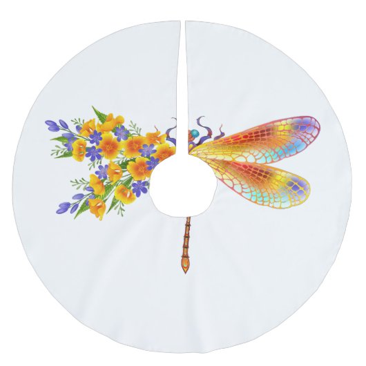 Gelbe Blumenlibelle Polyester Weihnachtsbaumdecke (Vorderseite)