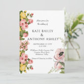 Gelbe Blumenmuster Hochzeitskarte Einladung (Stehend Vorderseite)