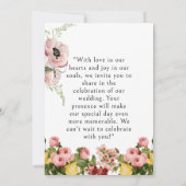 Gelbe Blumenmuster Hochzeitskarte Einladung (Rückseite)