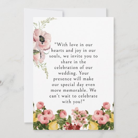 Gelbe Blumenmuster Hochzeitskarte Einladung (Rückseite)