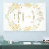 Gelbe Blumenrahmen-Bogen-Taufe Willkommen Banner (Messe)