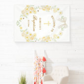 Gelbe Blumenrahmen-Bogen-Taufe Willkommen Banner (InSitu)
