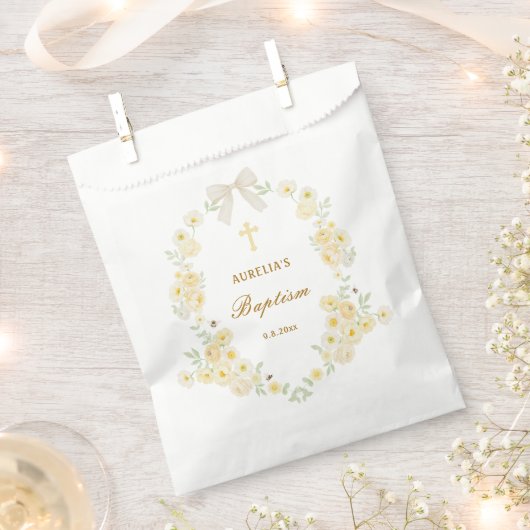 Gelbe Blumenrahmen-Schleife Taufe Geschenktütchen (Ausgeschnitten)