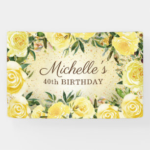 Gelbe Blumenrosen Gold Glitter 40. Geburtstag Banner