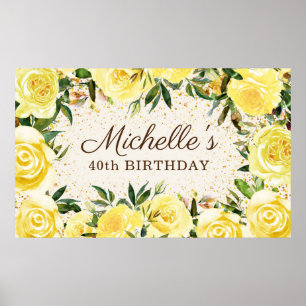 Gelbe Blumenrosen Gold Glitter 40. Geburtstag Poster