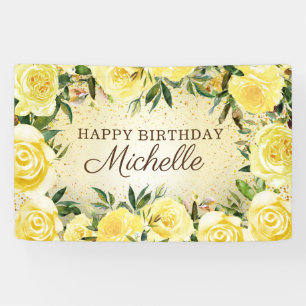 Gelbe Blumenrosen Gold Glitter Alles Gute zum Gebu Banner
