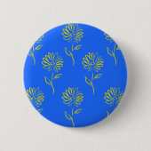 Gelbe Blumenumrandung auf blauem Hintergrund Button (Vorderseite)