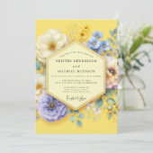 Gelbe Blumenwiese Hochzeit Einladung (Stehend Vorderseite)