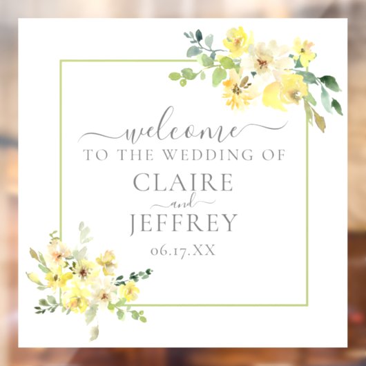 Gelbe Blumenzunge Grün Sommer Hochzeit Willkommen Fensteraufkleber (Blatt 2)