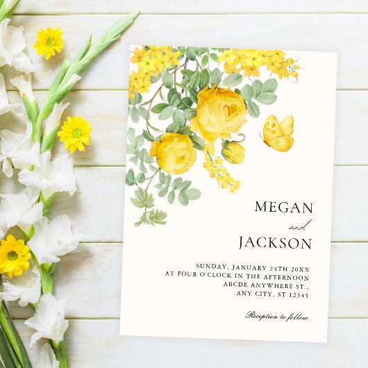 Gelbe Blumenzweig-Hochzeit Save The Date