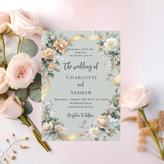 Gelbe Blumenzwiebeln Hochzeit Gold Einladung