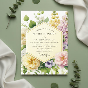 Gelbe Blumige Botanische Romantische Hochzeit Einladung