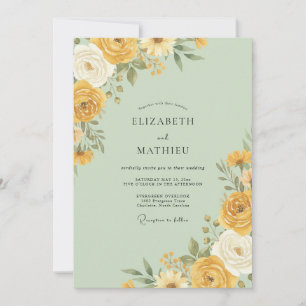 Gelbe Blumige Hochzeit Einladung