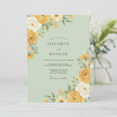Gelbe Blumige Hochzeit Einladung (Stehend Vorderseite)