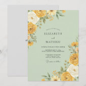 Gelbe Blumige Hochzeit Einladung (Vorne/Hinten)
