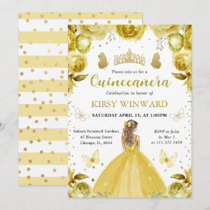 Gelbe Bluse Blonde Prinzessin Quinceanera Einladung