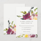GELBE BLUSH BURGUNDY FLORAL BUNCH WEDING RSVP KARTE (Vorne/Hinten)