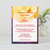 Gelbe Blüte Lila Pink Glittery Wedding Ombre Einladung (Stehend Vorderseite)