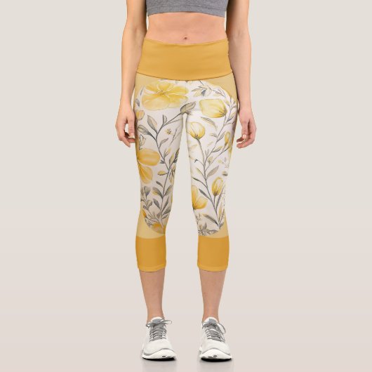 Gelbe Blüte mit dunkelgelber Band Capri Leggings (Vorderseite)