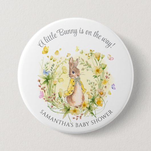 Gelbe Blüte Peter Rabbit Baby Duschfavoriten Button (Vorderseite)