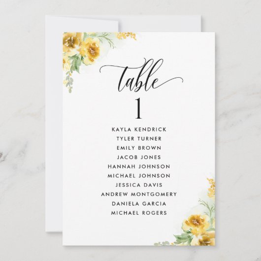 Gelbe Blüte, Sitzplan-Karten mit Gästebamen (Vorderseite)