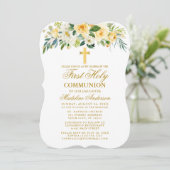 Gelbe Blüte Wasserfarbe Erste Kommune Gold Einladung (Stehend Vorderseite)