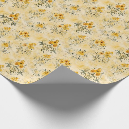 Gelbe Blüten auf gelbem Gelb Geschenkpapier (Ecke)