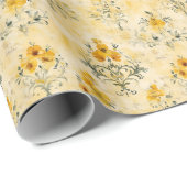 Gelbe Blüten auf gelbem Gelb Geschenkpapier (Rolleneckpunkt)