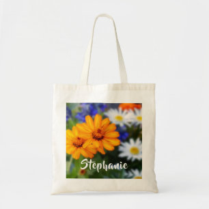 Gelbe Blüten Blüten mit Personalisiertem Namen Tragetasche