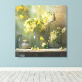 Gelbe Blüten der französischen Hütte Leinwanddruck (Insitu (Holzboden))