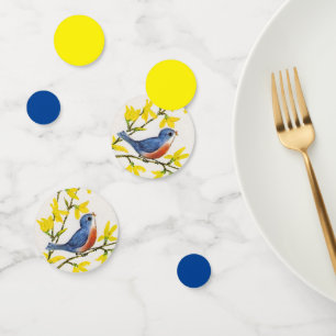 Gelbe Blüten in der Blauen Vogelzweig Konfetti