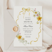 Gelbe Blüten und Bows Kinderdusche Einladung