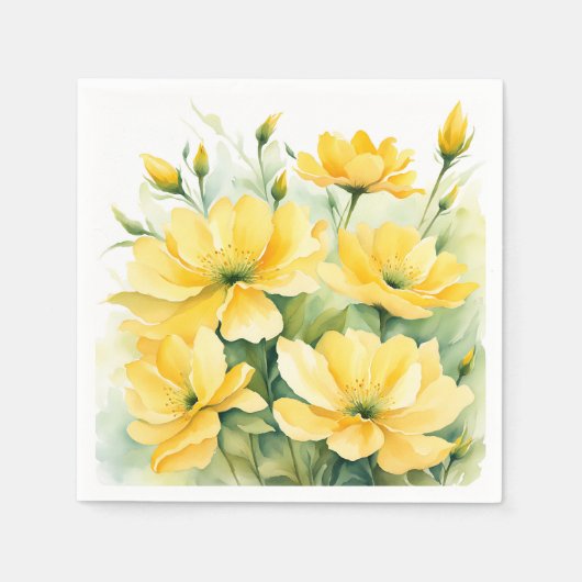 Gelbe Blüten Wasserfarben Serviette (Vorderseite)