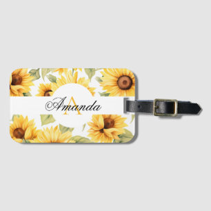 Gelbe Blütenblättrige Sonnenblumenmuster Monogramm Gepäckanhänger