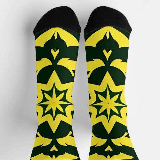 Gelbe Blütendekoration auf grünem Hintergrund Socken (Oben)