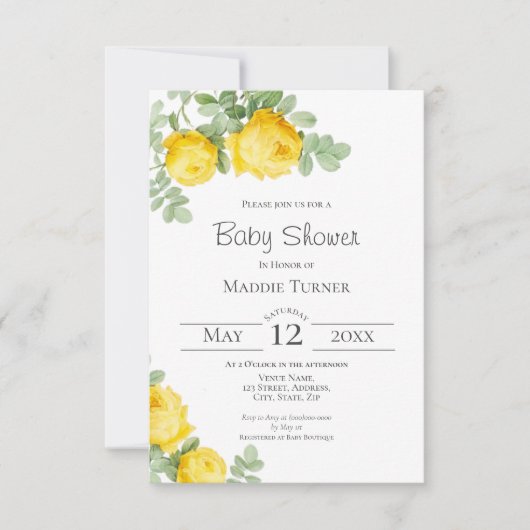 Gelbe Blütendusche Einladung (Vorderseite)