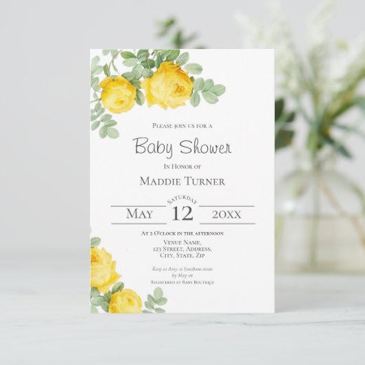 Gelbe Blütendusche Einladung (Stehend Vorderseite)