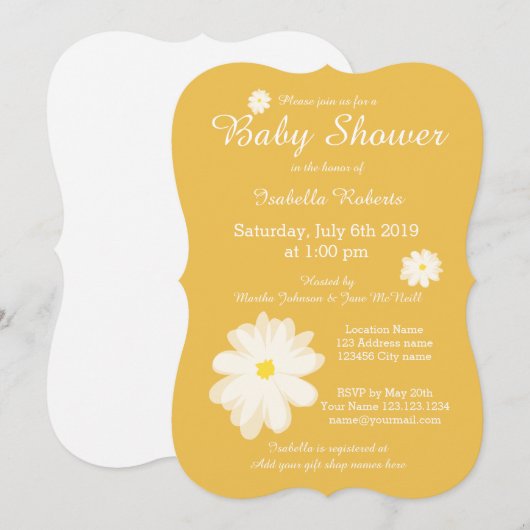 Gelbe Blütendusche mit Blume Einladung (Vorne/Hinten)