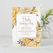 Gelbe Blütengoldblume Glitzer 75. Geburtstag Einladung (Stehend Vorderseite)