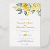 Gelbe Blütengrün romantische Hochzeit Folieneinladung (Vorderseite)