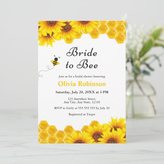 Gelbe Blütenhonigbrille zum Brautparty Biene Einladung (Stehend Vorderseite)